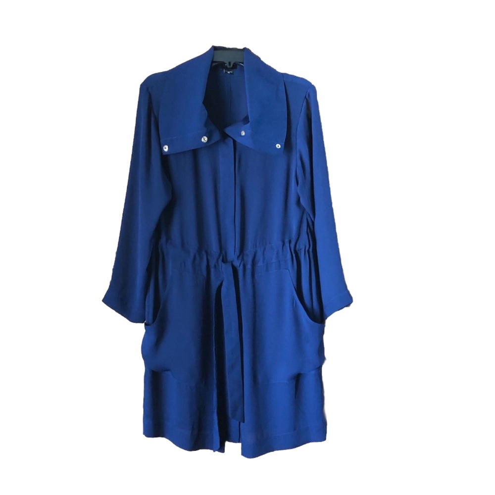 Marciano Los Angeles Navy Collared Snap Front Chiffon Utility Dress - XS